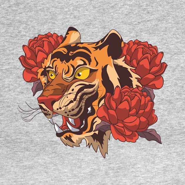 Tiger's head in peonies by katanya78